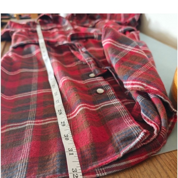 Red Plaid Belted  Cotton Mini Shirt Dress - Sz Med, 90s, y2k - Picture 12 of 13